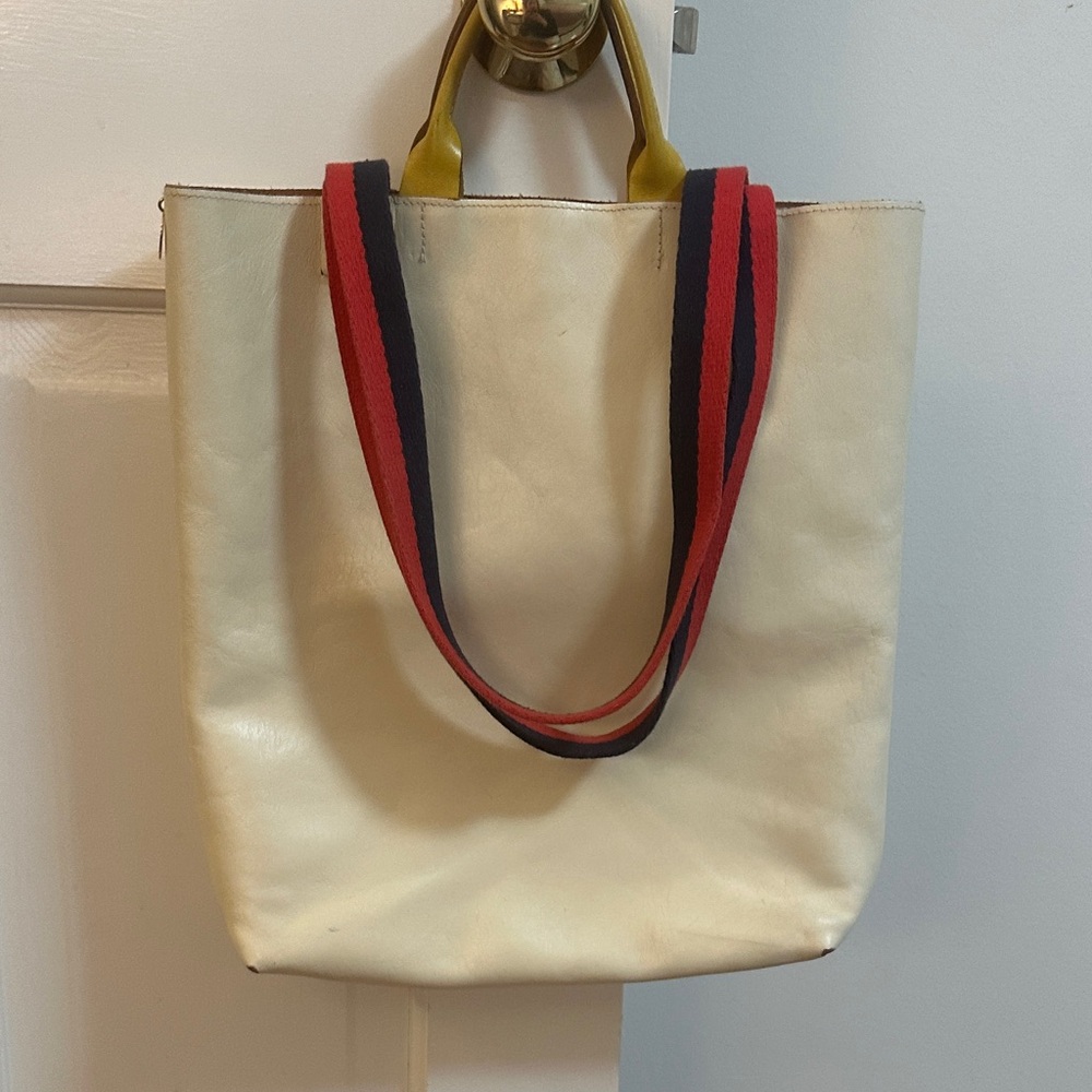 Vintage Clare V Cream Leather Tote Bag